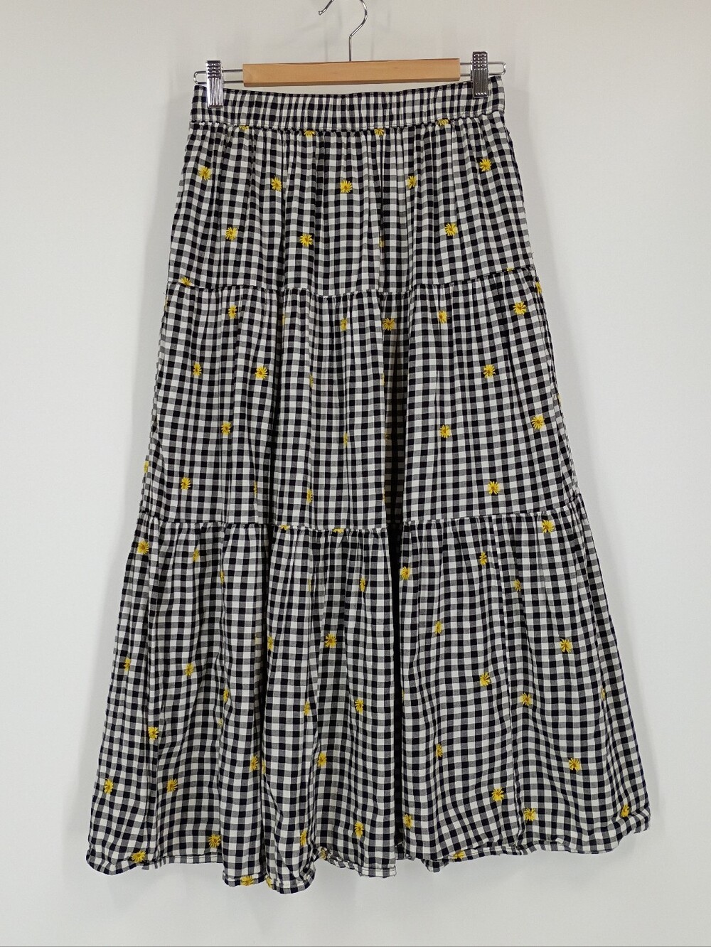 Old Navy Gingham Floral Embroidered Skirt